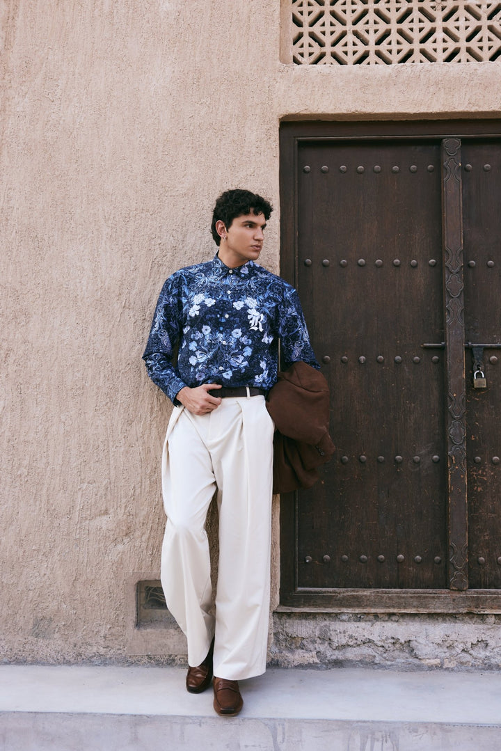 Men’s Blue Floral Print Shirt - Flashmob India Flashmob India   Jacket