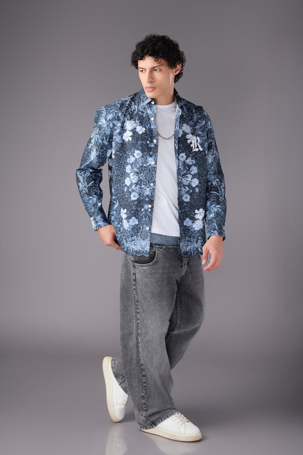 Men’s Blue Floral Print Shirt - Flashmob India Flashmob India   Jacket