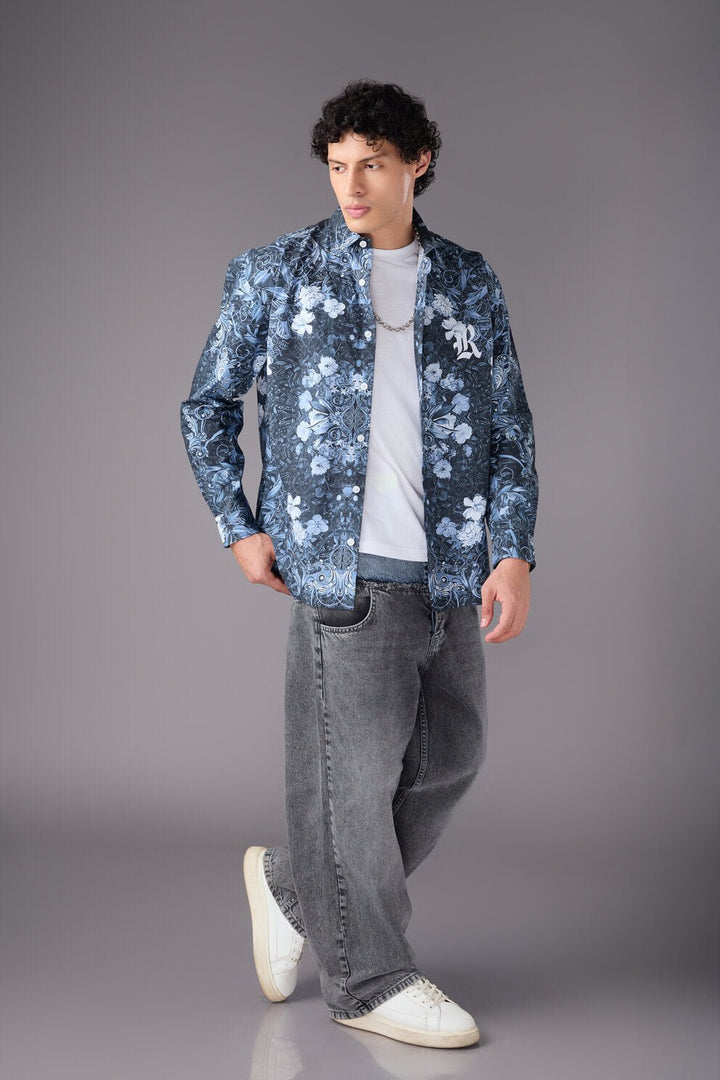 Men’s Blue Floral Print Shirt - Flashmob India Flashmob India   Jacket
