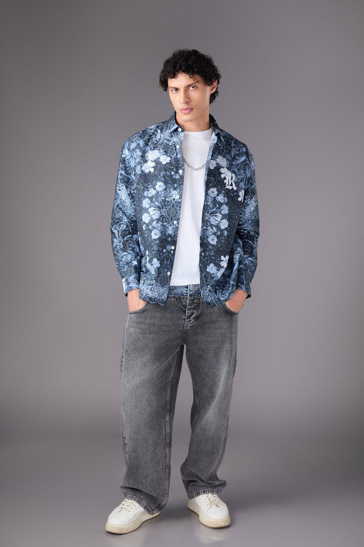 Men’s Blue Floral Print Shirt - Flashmob India Flashmob India   Jacket