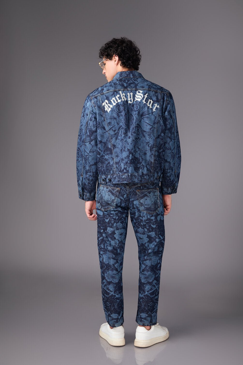 Men’s Blue Printed Denim Jacket - Flashmob India Flashmob India   Jacket