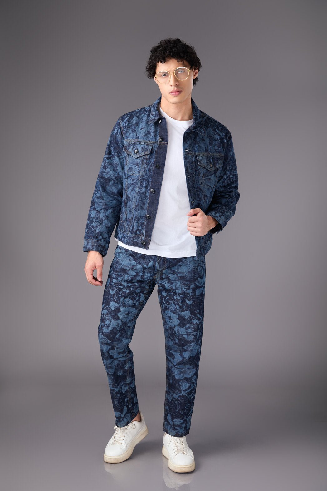 Men’s Blue Printed Denim Jacket - Flashmob India Flashmob India   Jacket