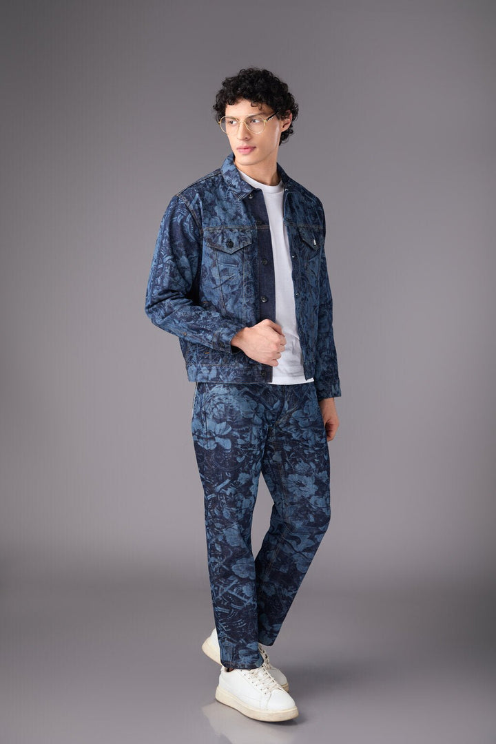 Men’s Blue Printed Denim Jacket - Flashmob India Flashmob India   Jacket