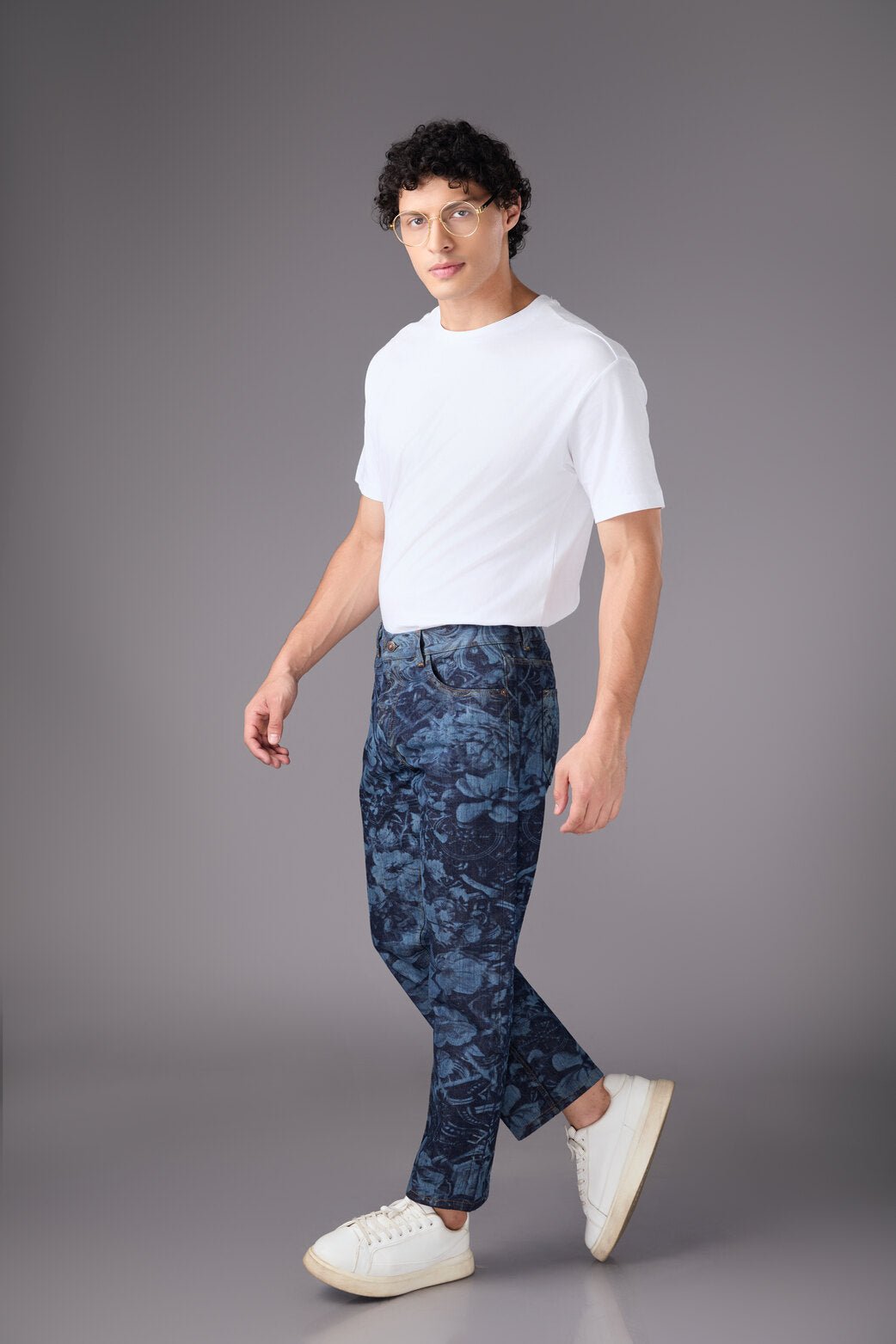 Men’s Blue Printed Straight Pants - Flashmob India Flashmob India   men bottom