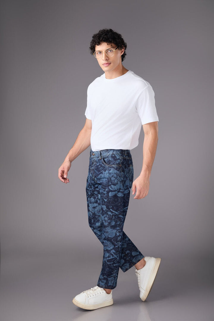 Men’s Blue Printed Straight Pants - Flashmob India Flashmob India   men bottom