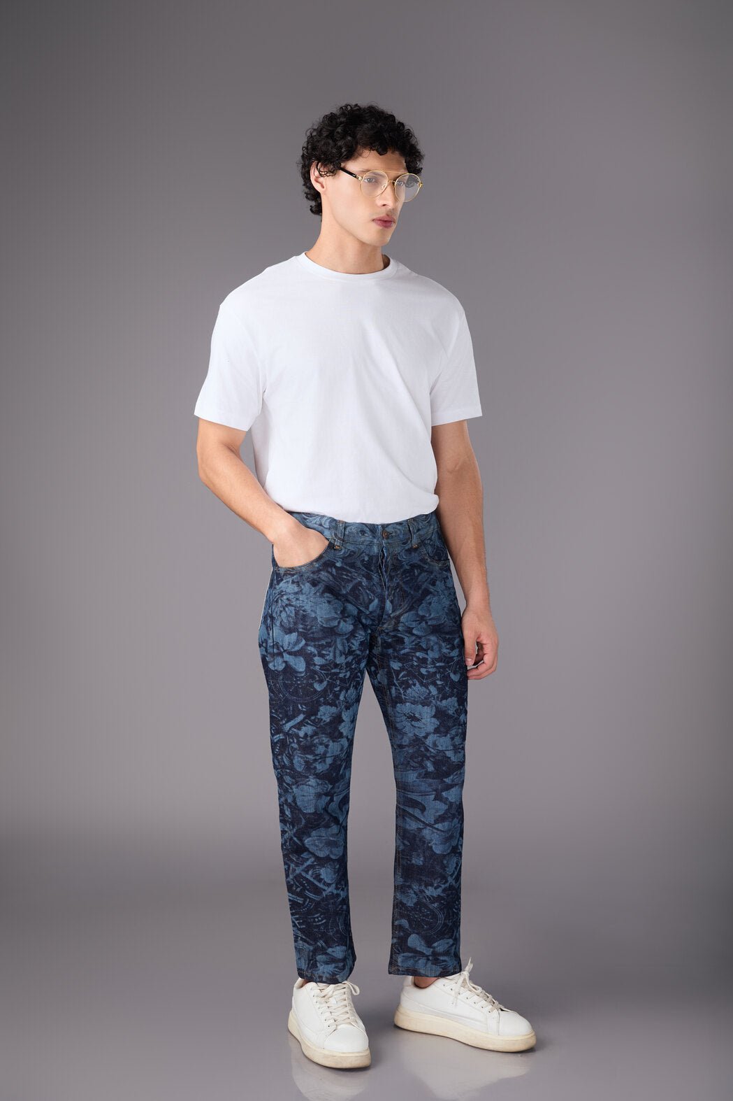Men’s Blue Printed Straight Pants - Flashmob India Flashmob India   men bottom