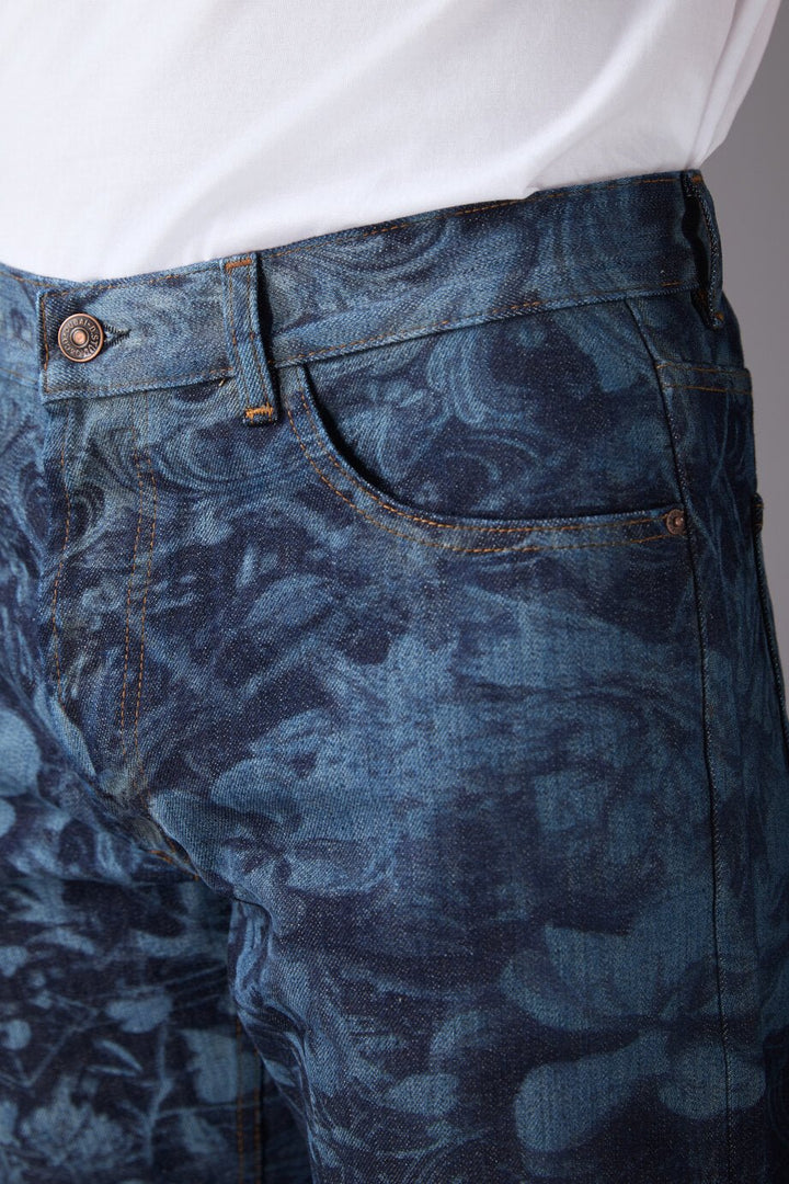 Men’s Blue Printed Straight Pants - Flashmob India Flashmob India   men bottom