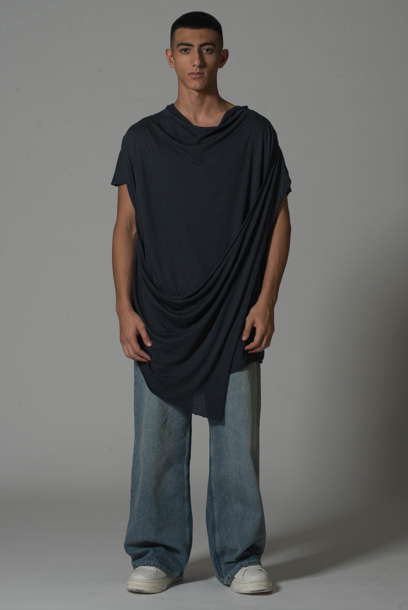 Men’s Draped Asymmetric Longline T-Shirt - Flashmob India Flashmob Nation None