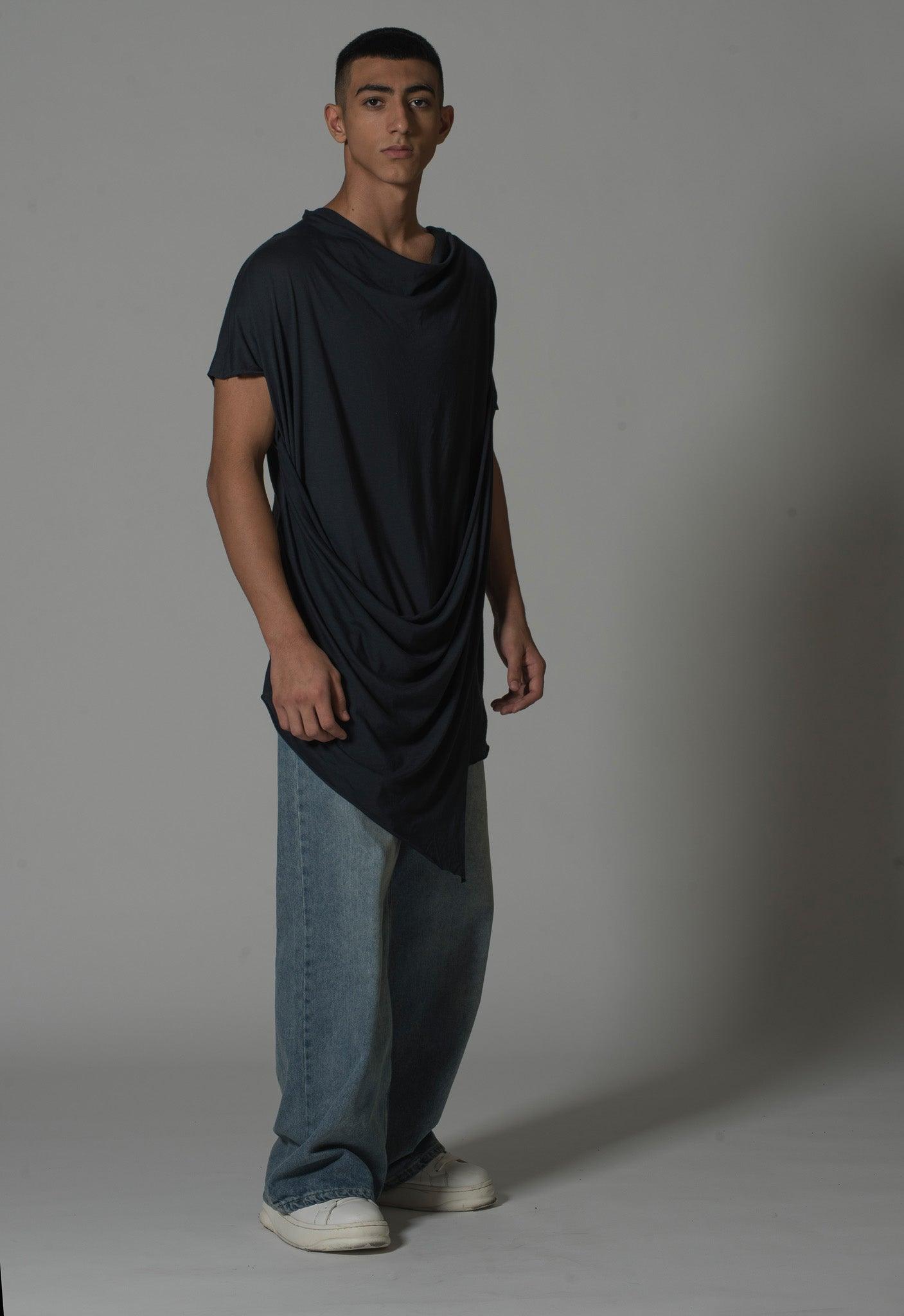 Men’s Draped Asymmetric Longline T-Shirt - Flashmob India Flashmob Nation None