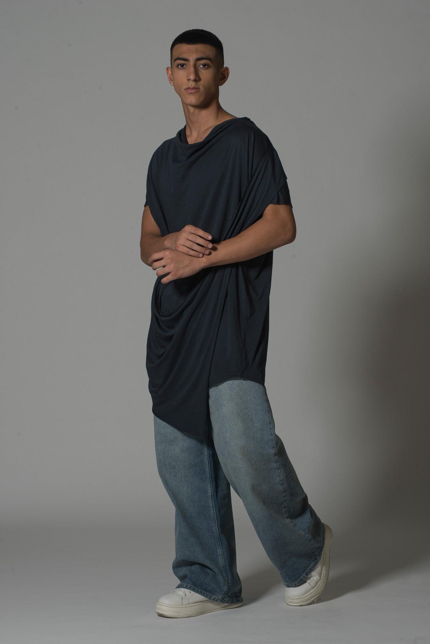 Men’s Draped Asymmetric Longline T-Shirt - Flashmob India Flashmob Nation None