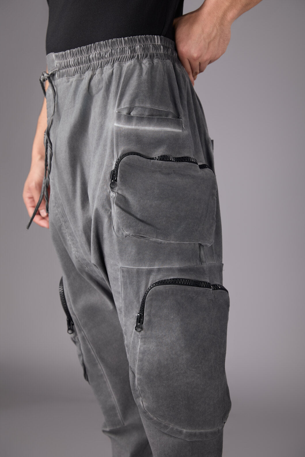 Men’s Grey Drop - Crotch Cargo Pants - Flashmob India Flashmob India   men bottom
