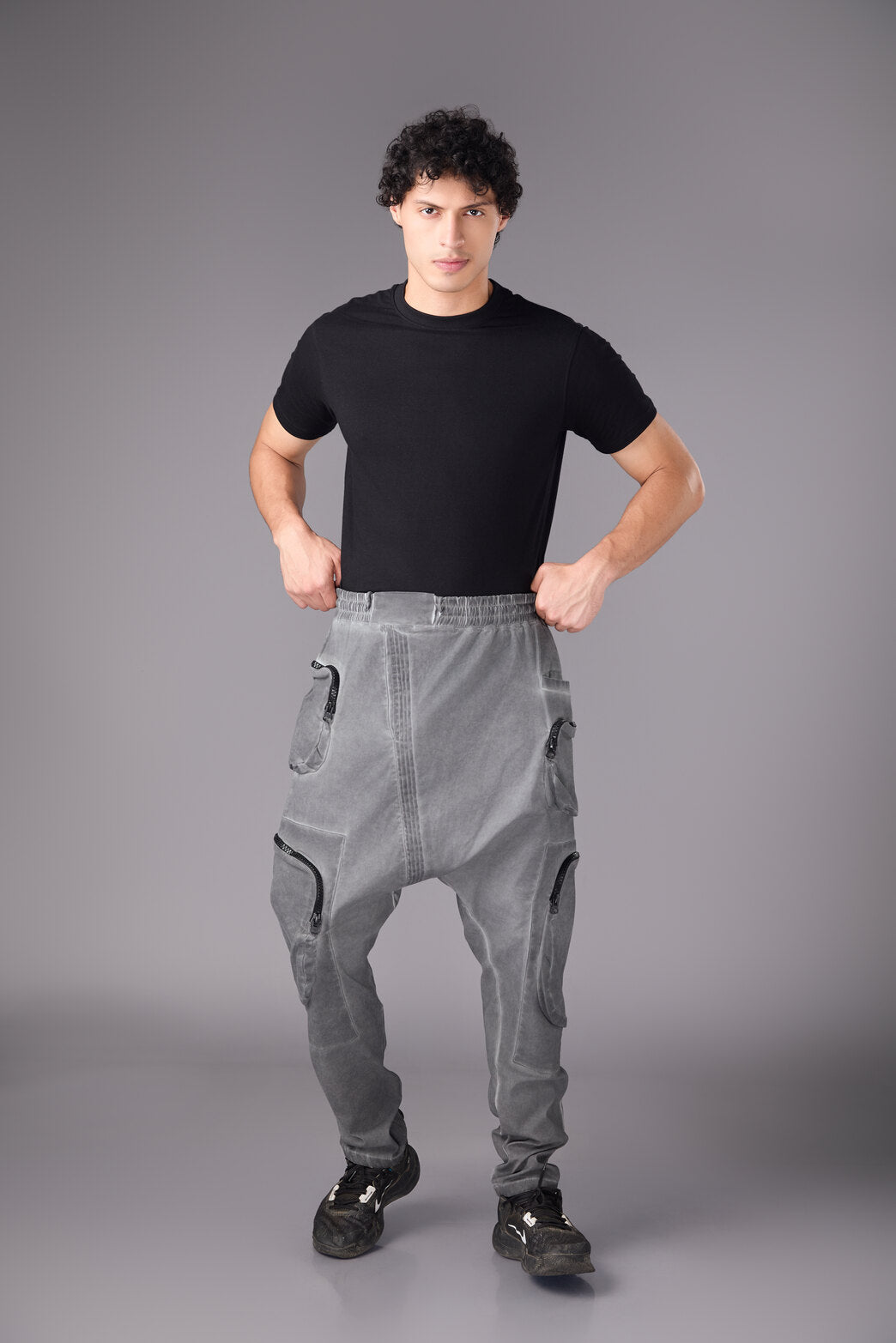 Men’s Grey Drop - Crotch Cargo Pants - Flashmob India Flashmob India   men bottom