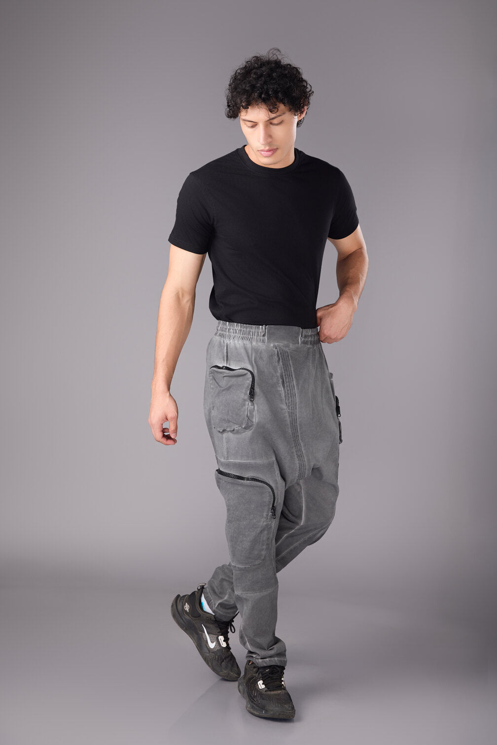 Men’s Grey Drop - Crotch Cargo Pants - Flashmob India Flashmob India   men bottom