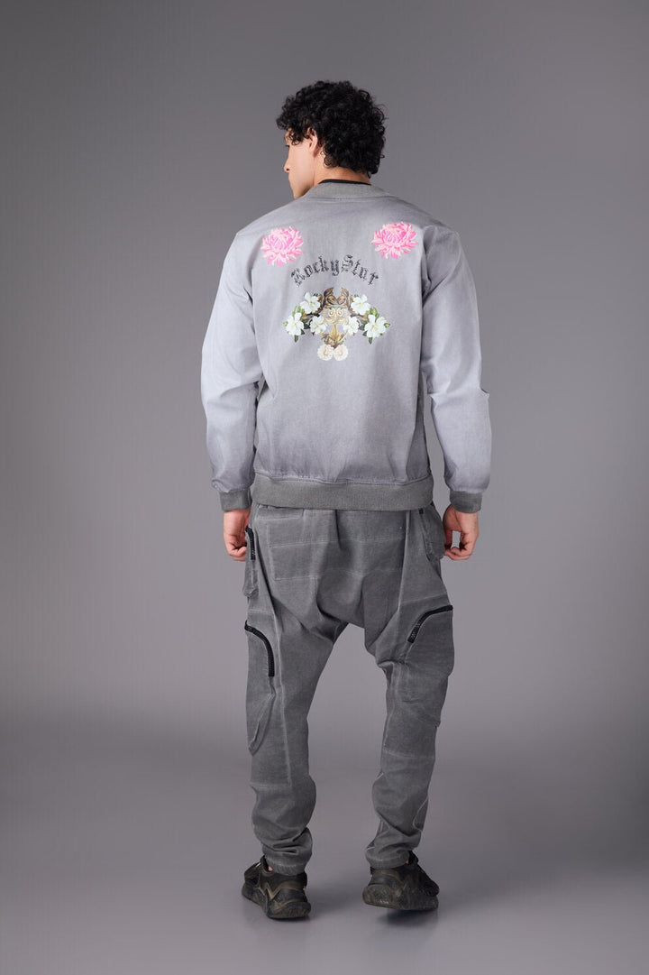 Men’s Grey Embroidered Bomber Jacket - Flashmob India Flashmob India Jacket
