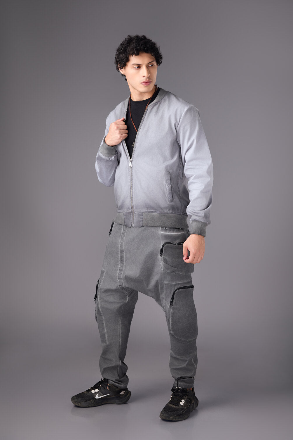 Men’s Grey Embroidered Bomber Jacket - Flashmob India Flashmob India Jacket