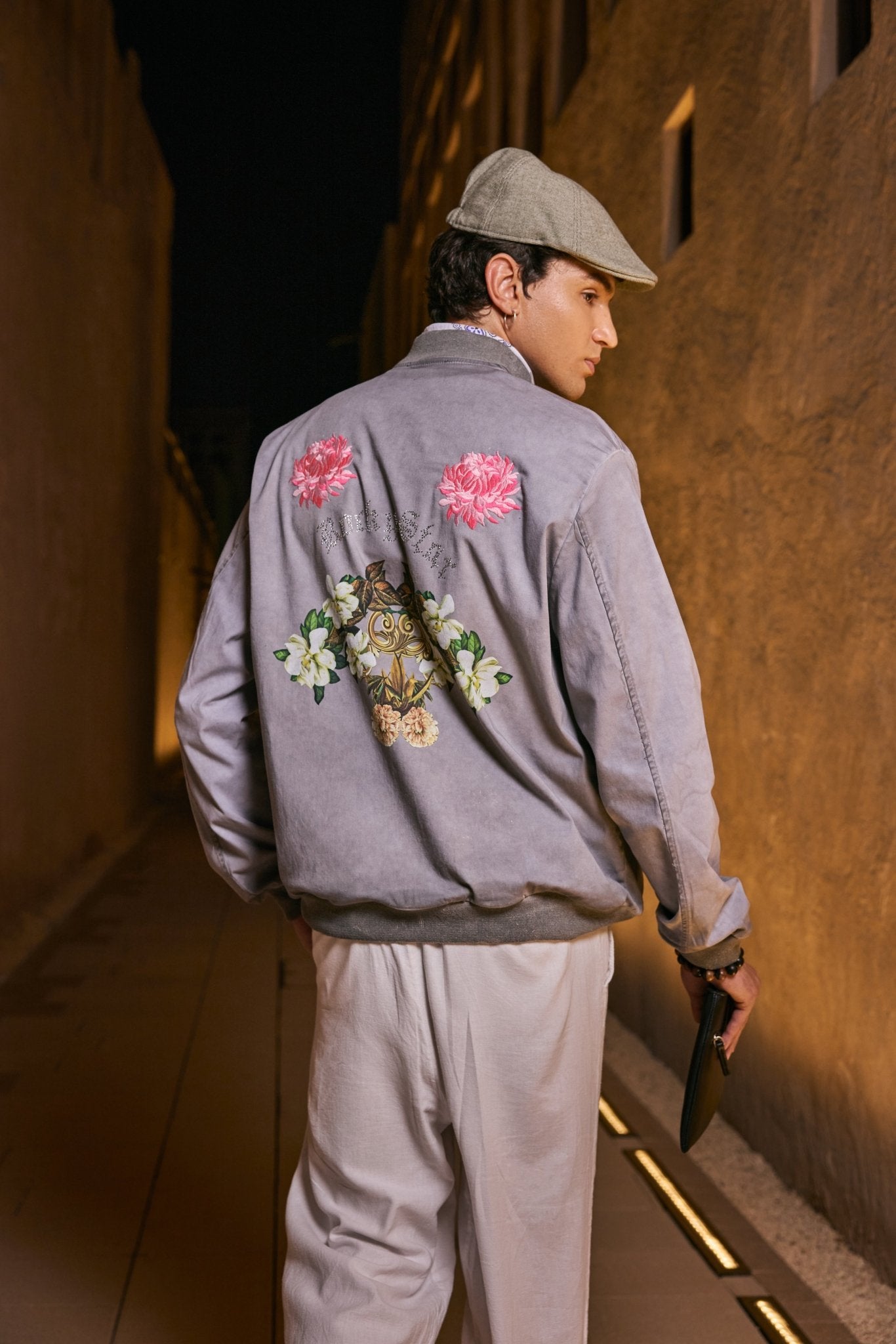 Men’s Grey Embroidered Bomber Jacket - Flashmob India Flashmob India   Jacket