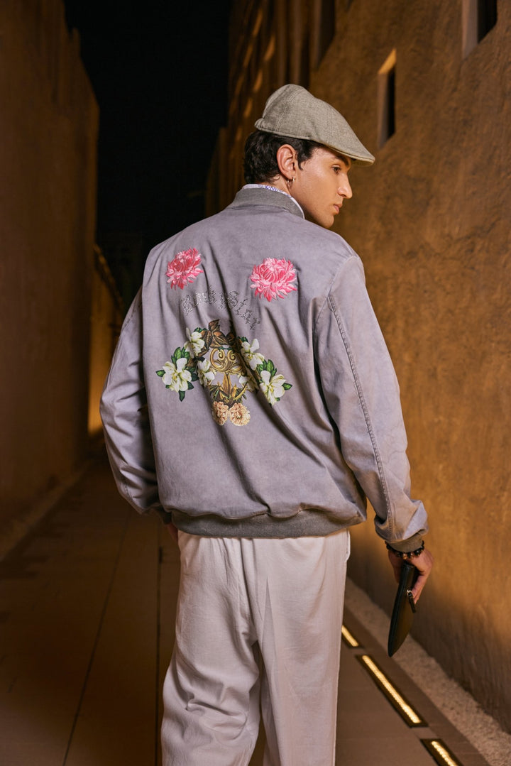 Men’s Grey Embroidered Bomber Jacket - Flashmob India Flashmob India   Jacket