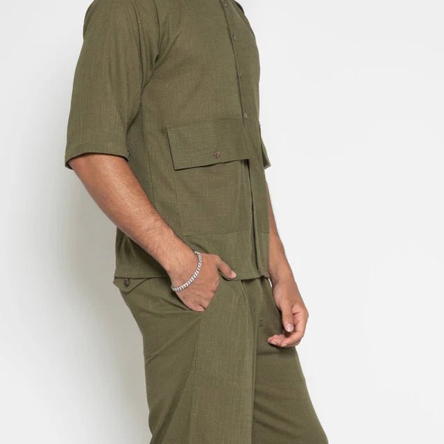 Men's Linen - Blend Carpenter Pants – Army Green - Flashmob India Flashmob India  