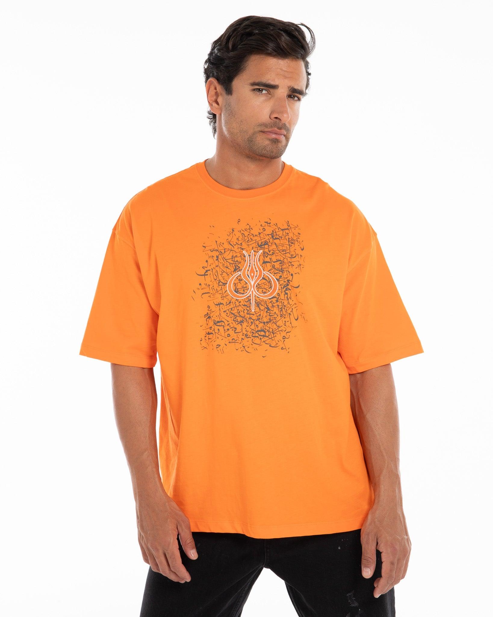 Men’s Orange Graphic Oversized T-Shirt - Flashmob India Flashmob Nation None Men Top