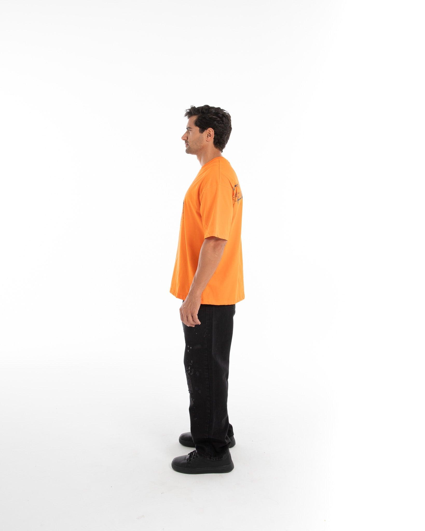 Men’s Orange Graphic Oversized T-Shirt - Flashmob India Flashmob Nation None Men Top