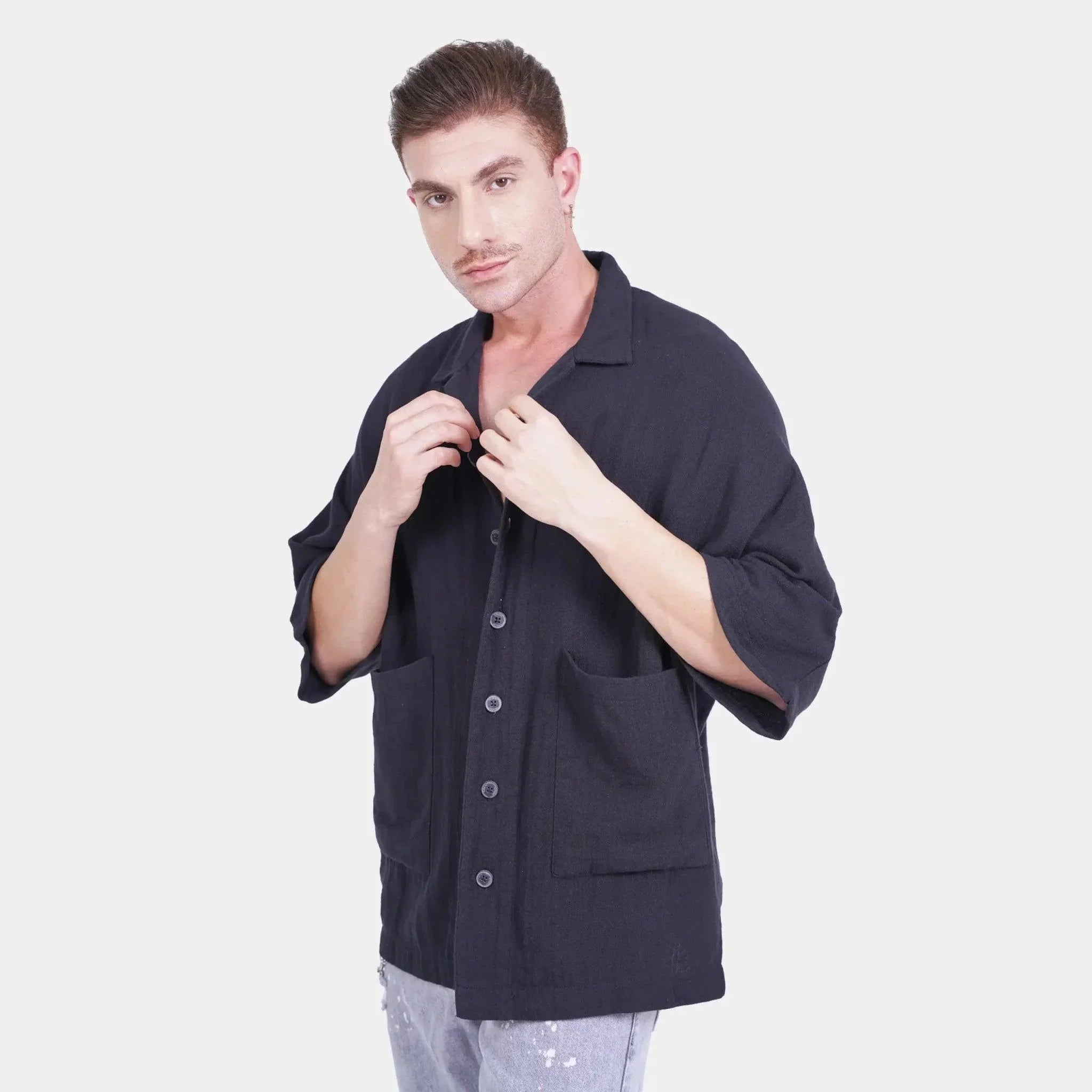 Men’s Relaxed Fit Short Sleeve Black Shirt - Flashmob India Flashmob Nation None