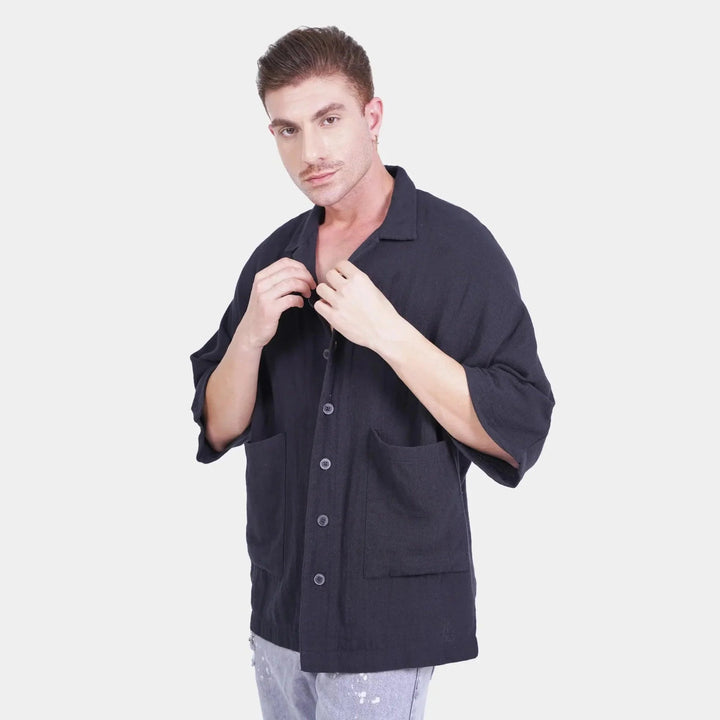 Men’s Relaxed Fit Short Sleeve Black Shirt - Flashmob India Flashmob Nation None