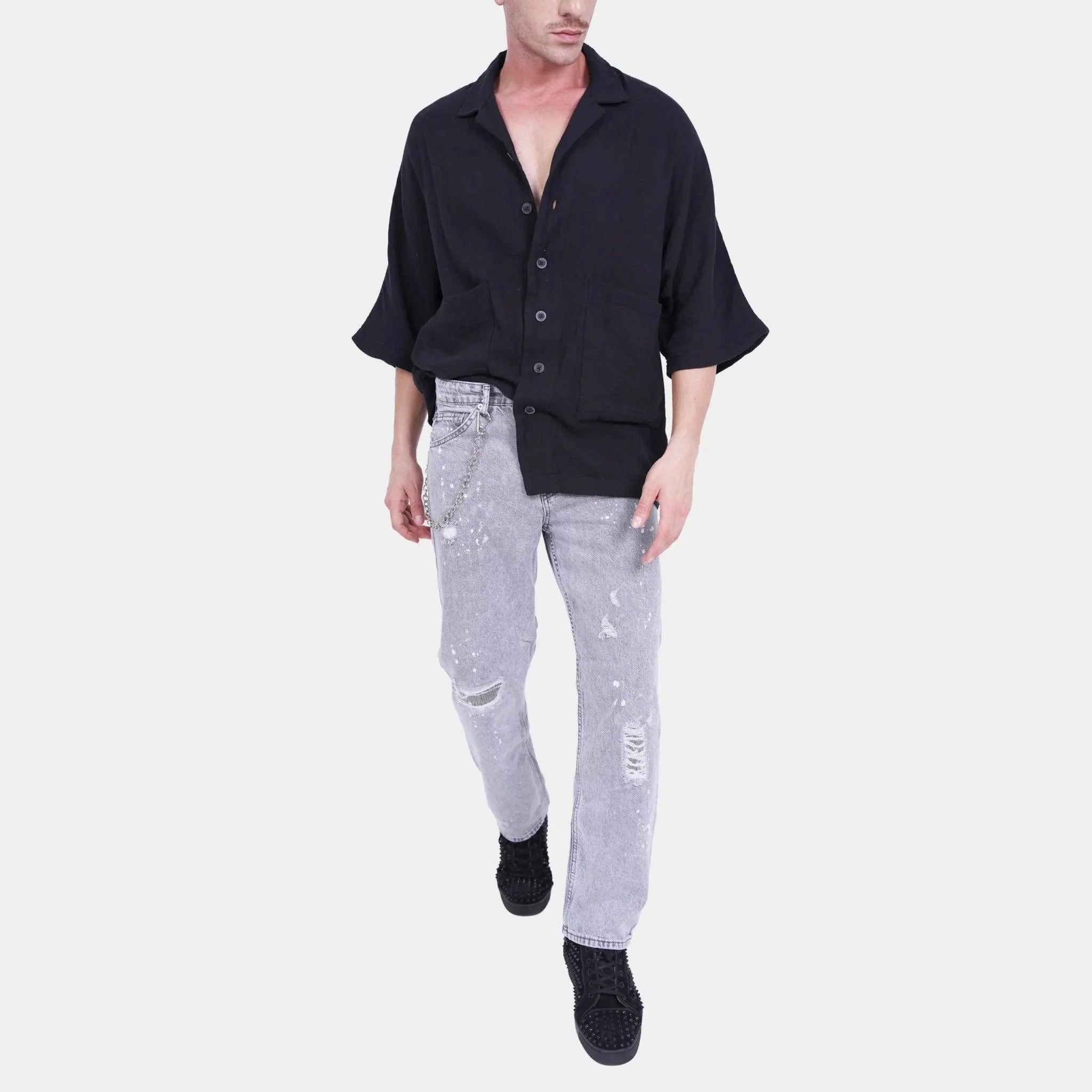 Men’s Relaxed Fit Short Sleeve Black Shirt - Flashmob India Flashmob Nation None