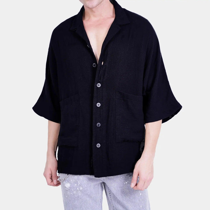 Men’s Relaxed Fit Short Sleeve Black Shirt - Flashmob India Flashmob Nation None