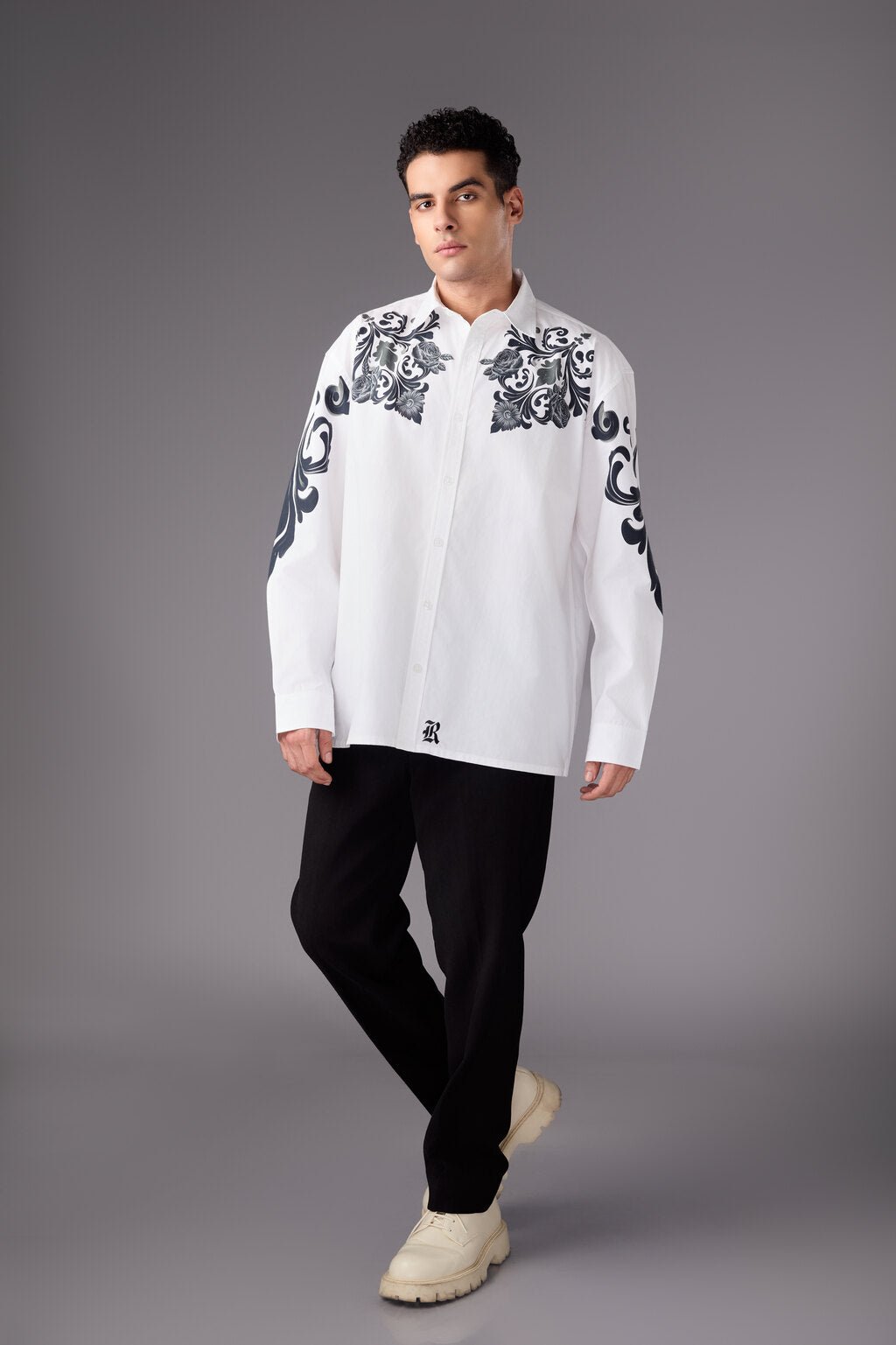 Men’s White Baroque Print Shirt - Flashmob India Flashmob India   Jacket