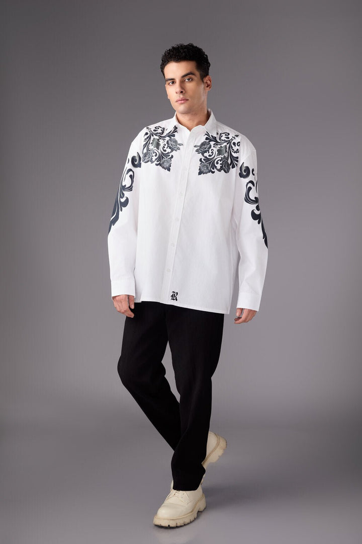 Men’s White Baroque Print Shirt - Flashmob India Flashmob India   Jacket