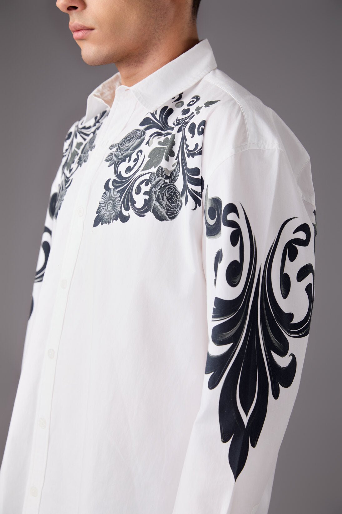Men’s White Baroque Print Shirt - Flashmob India Flashmob India   Jacket
