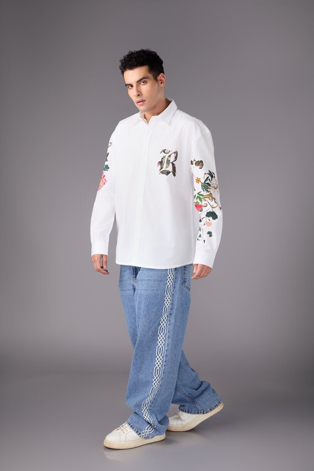 Men’s White Embroidered Sleeve Shirt - Flashmob India Flashmob India   Jacket