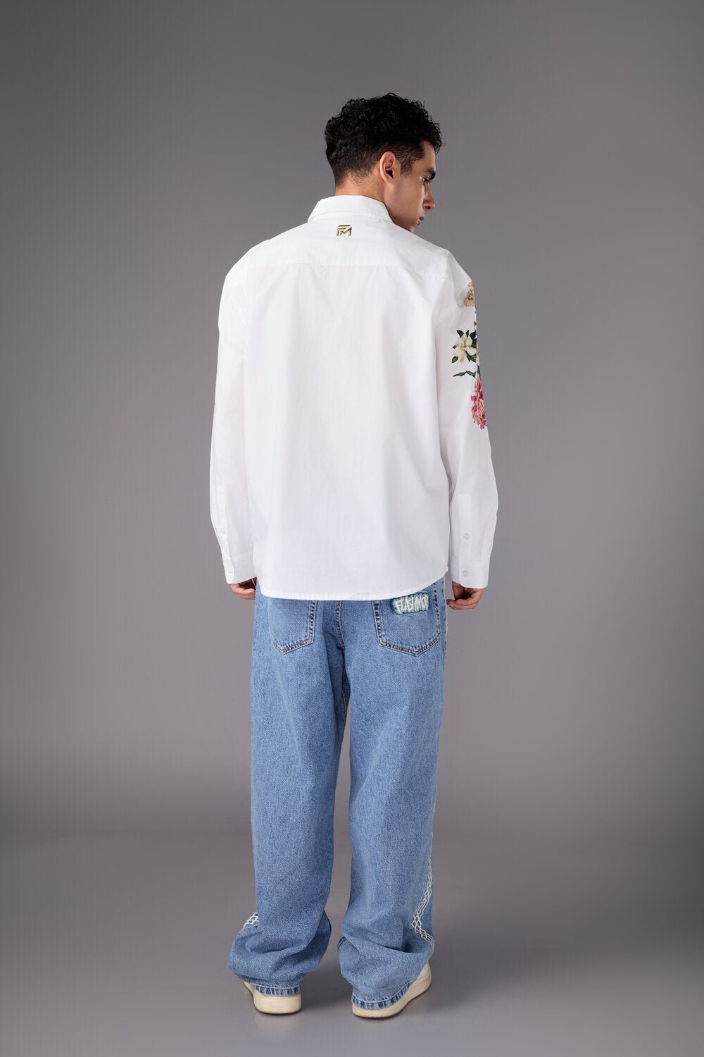 Men’s White Embroidered Sleeve Shirt - Flashmob India Flashmob India   Jacket