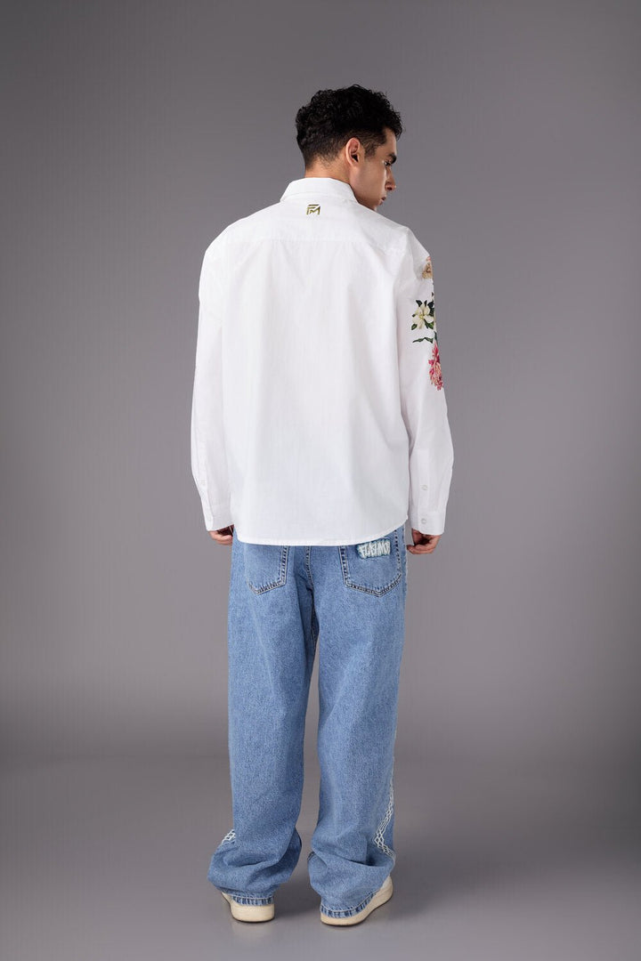 Men’s White Embroidered Sleeve Shirt - Flashmob India Flashmob India   Jacket