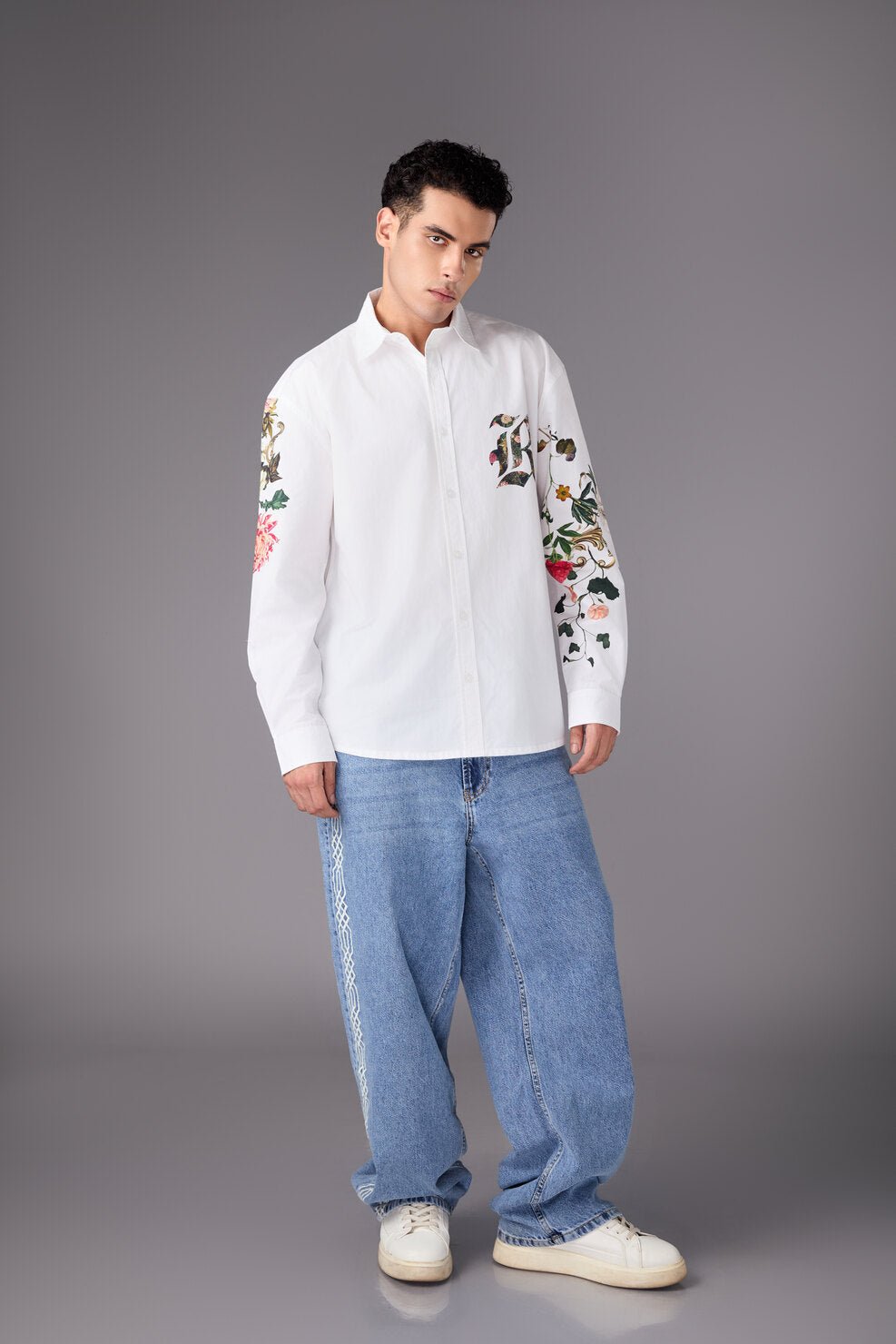 Men’s White Embroidered Sleeve Shirt - Flashmob India Flashmob India   Jacket