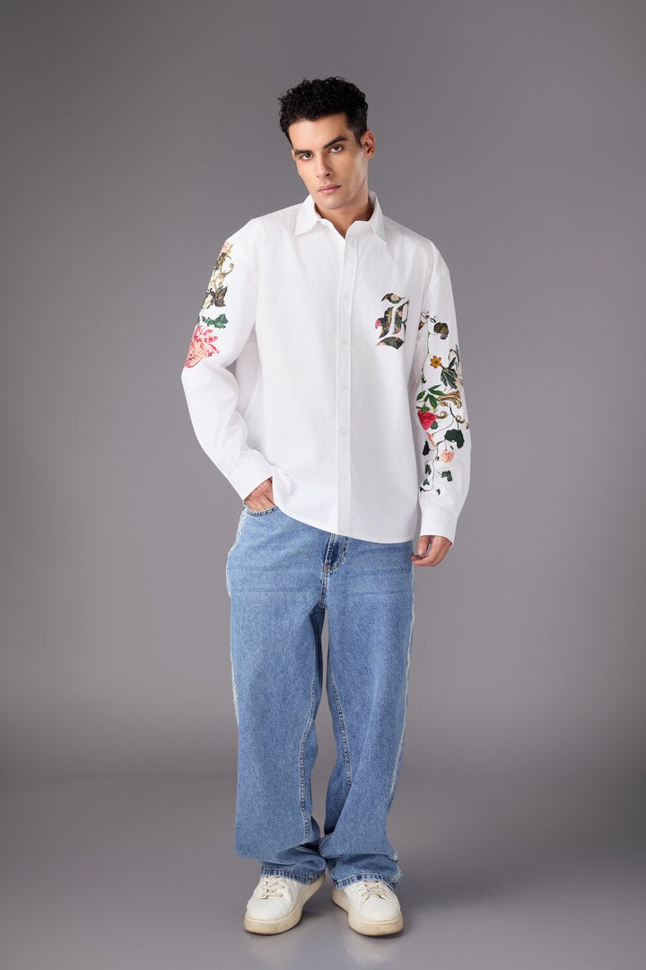 Men’s White Embroidered Sleeve Shirt - Flashmob India Flashmob India   Jacket