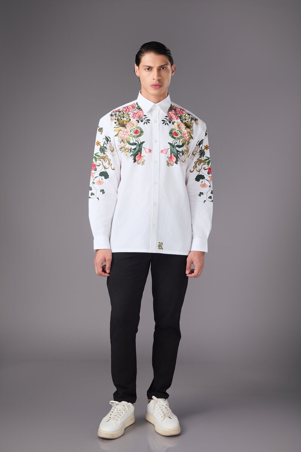 Men’s White Floral Embroidered Shirt - Flashmob India Flashmob India   Jacket