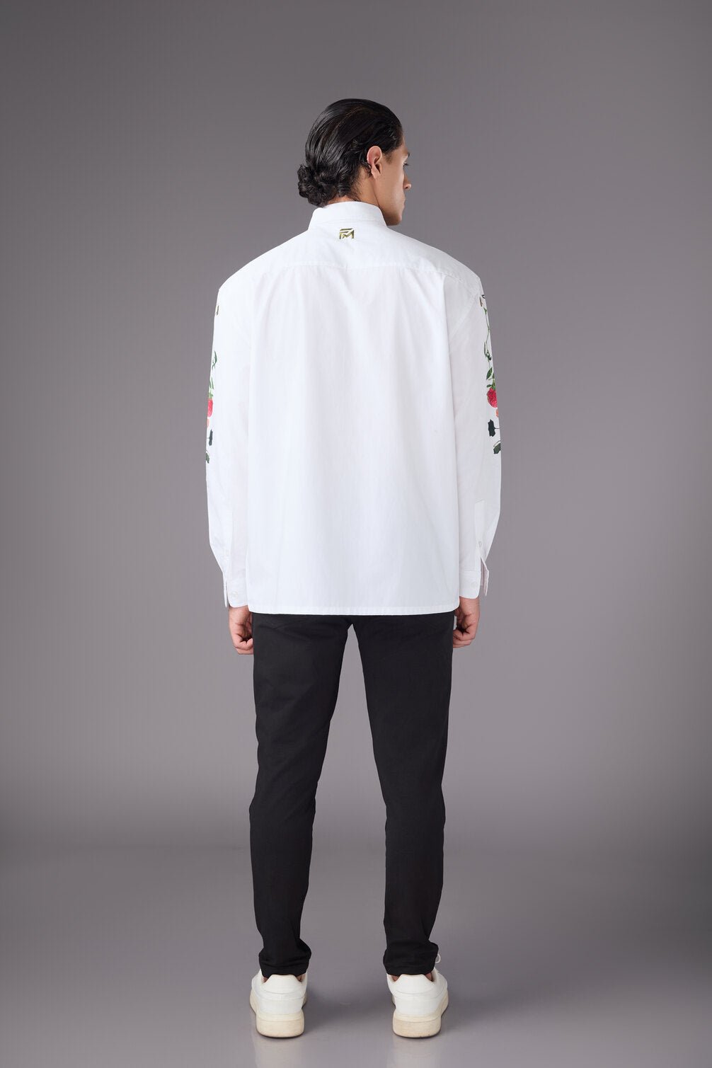 Men’s White Floral Embroidered Shirt - Flashmob India Flashmob India   Jacket