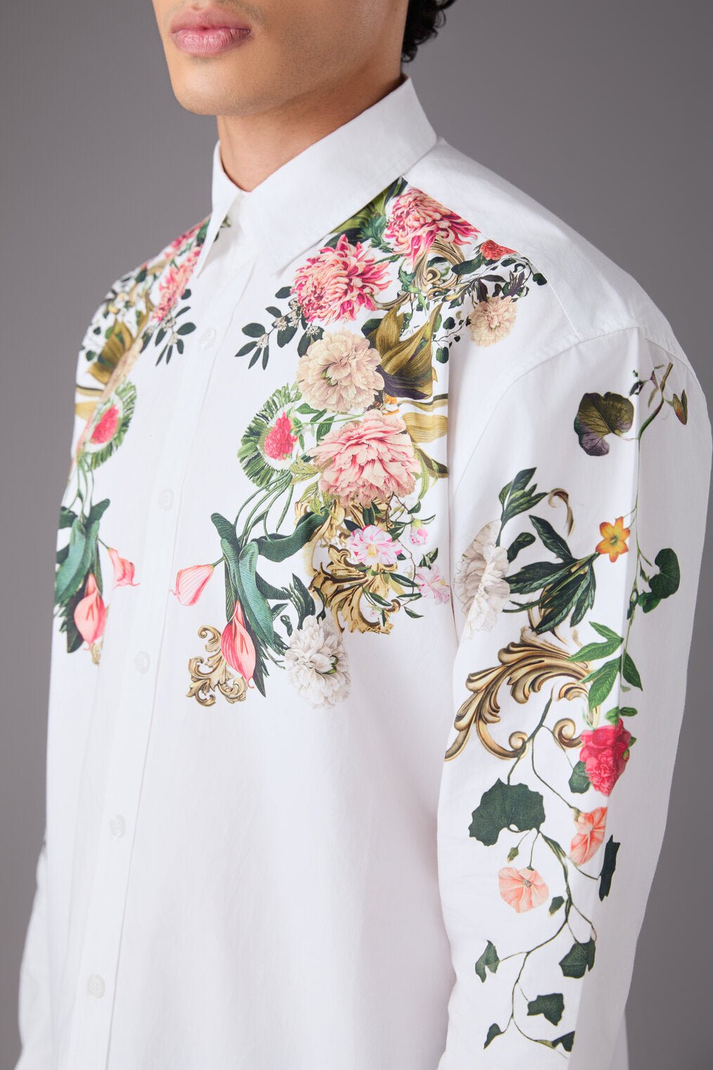 Men’s White Floral Embroidered Shirt - Flashmob India Flashmob India   Jacket