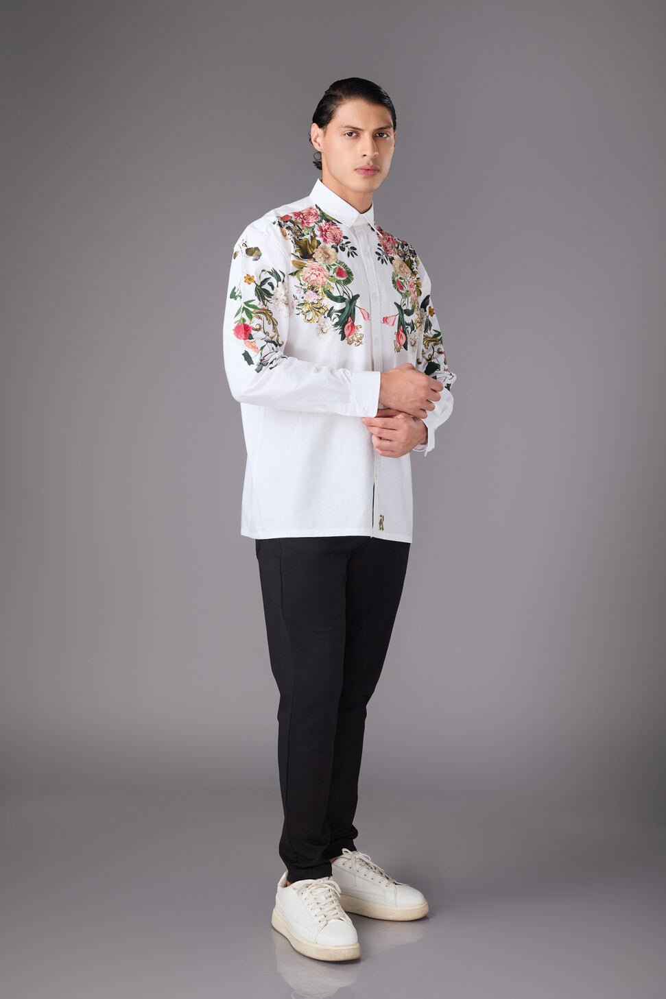 Men’s White Floral Embroidered Shirt - Flashmob India Flashmob India   Jacket