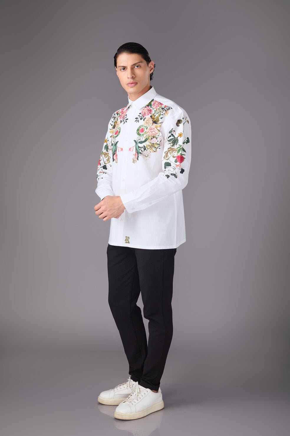 Men’s White Floral Embroidered Shirt - Flashmob India Flashmob India   Jacket