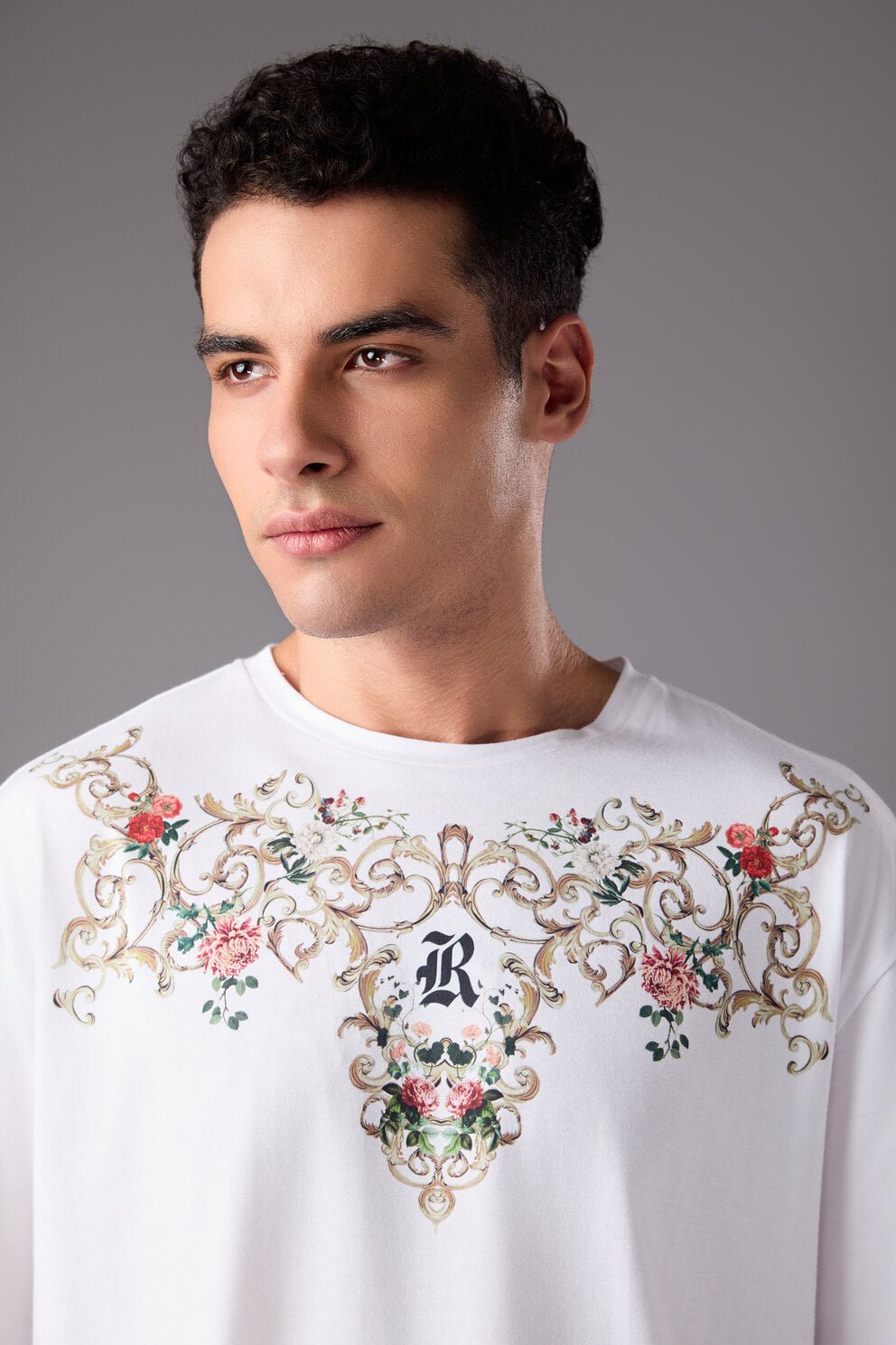 Men’s White Floral Embroidered T-Shirt - Flashmob India Flashmob India Men Tshirt