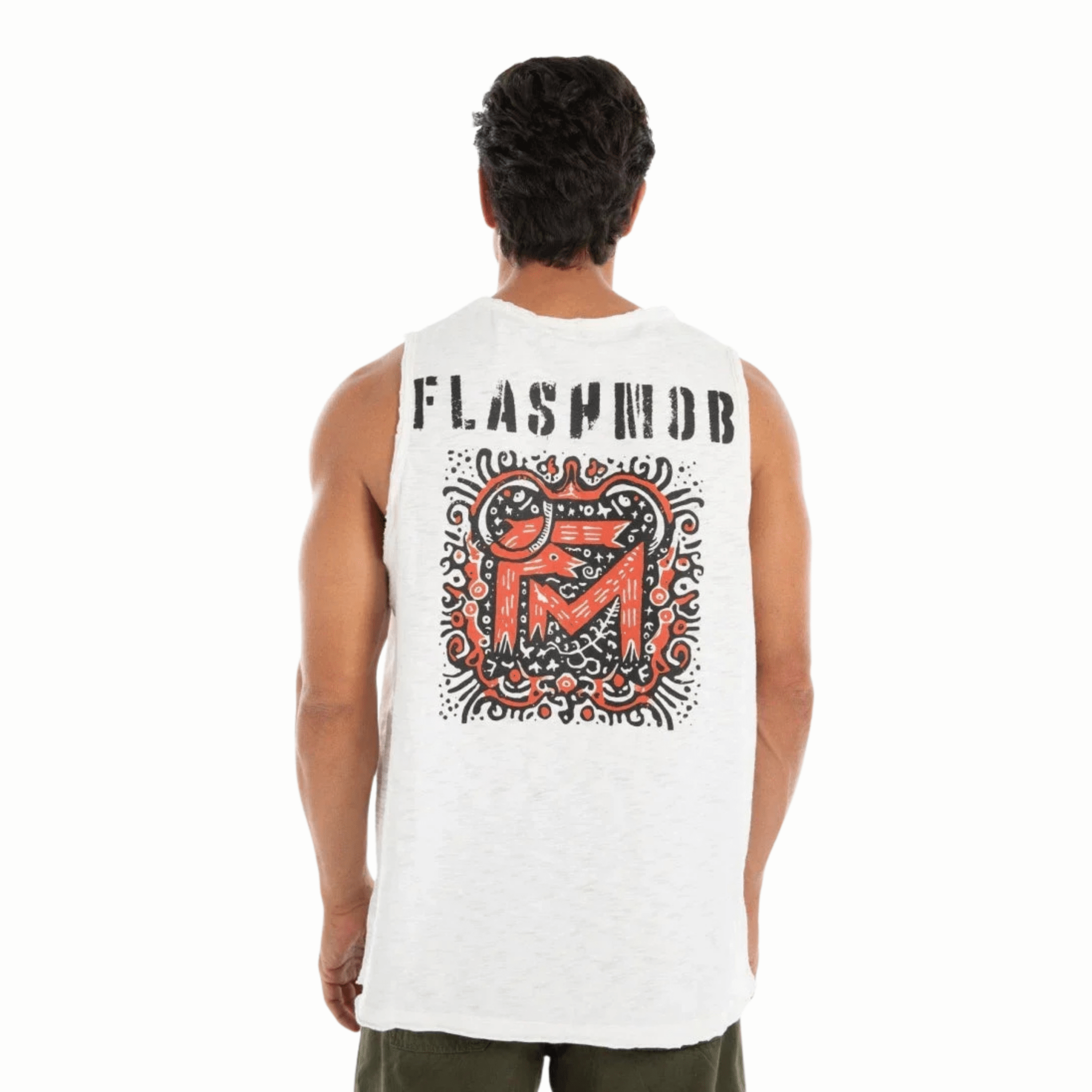 Men’s White Graphic Sleeveless Tank - Flashmob India Flashmob Nation Men Top