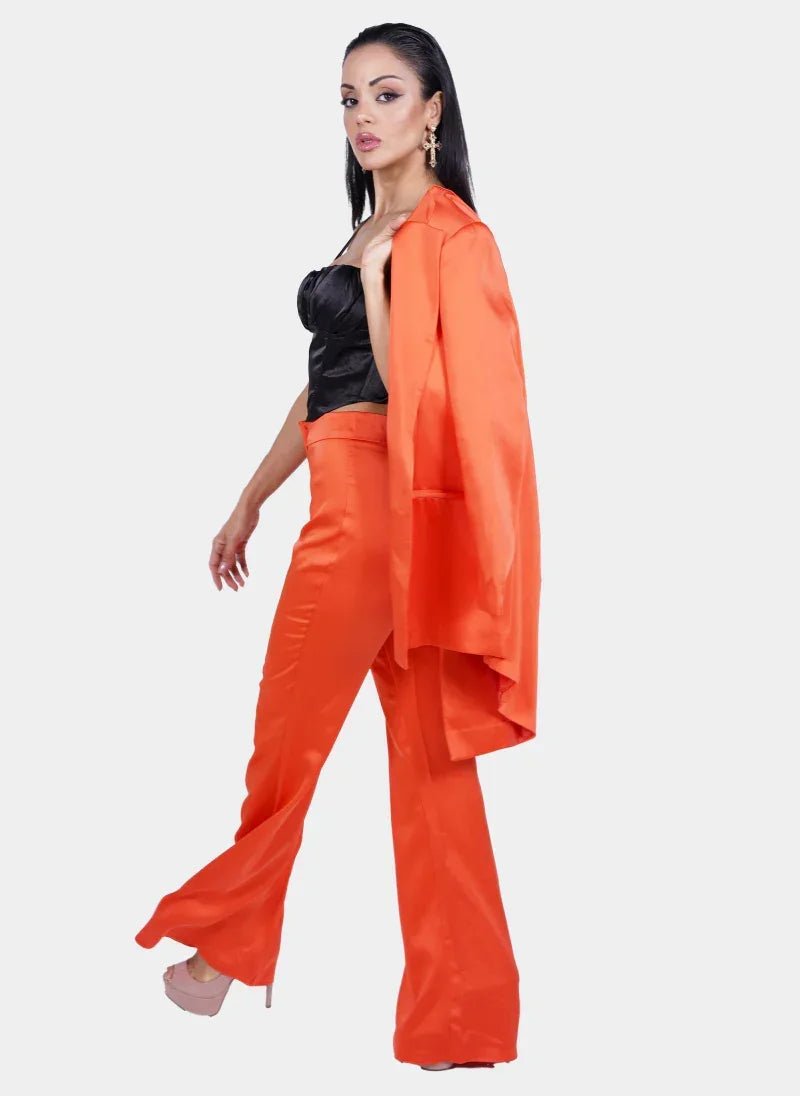 Orange Satin Deep V Suit for Women - Flashmob India Flashmob Nation
