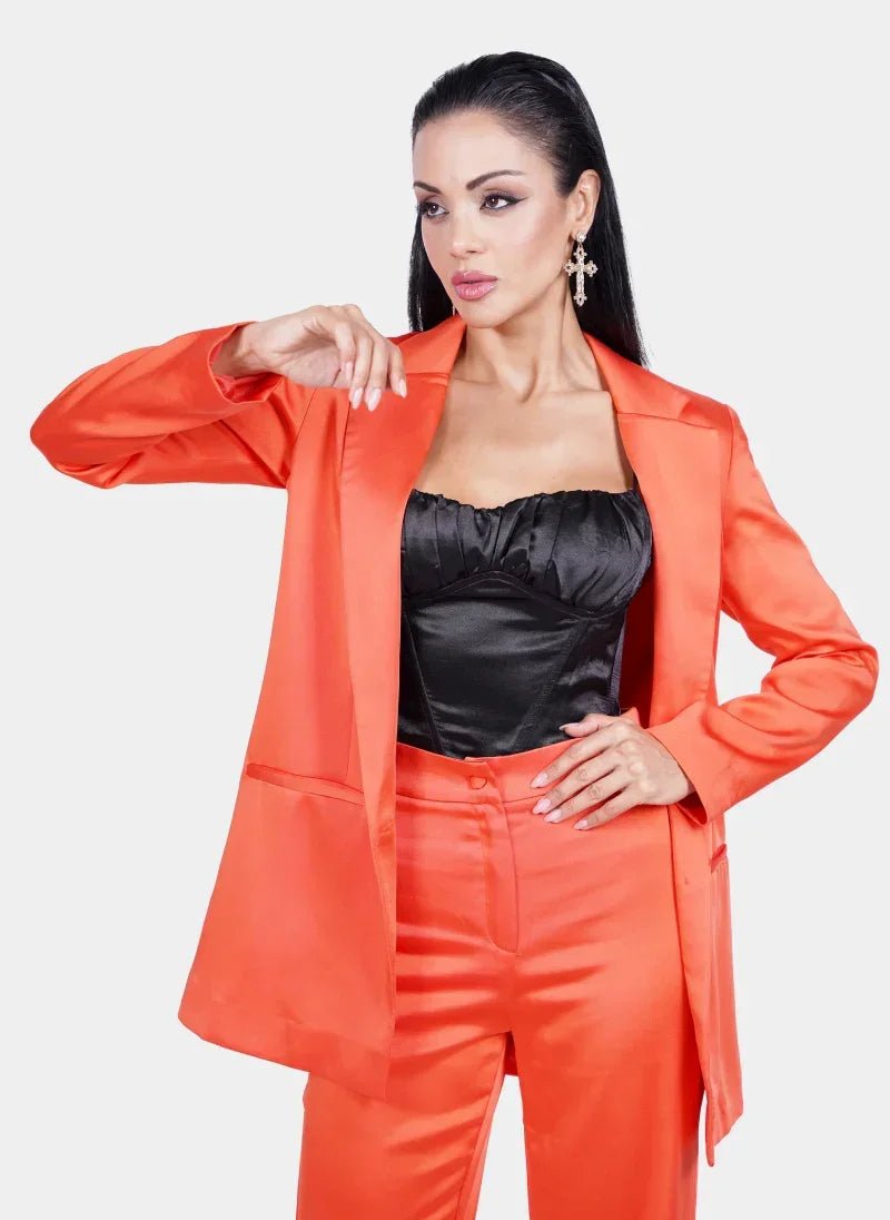 Orange Satin Deep V Suit for Women - Flashmob India Flashmob Nation
