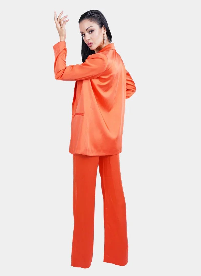 Orange Satin Deep V Suit for Women - Flashmob India Flashmob Nation