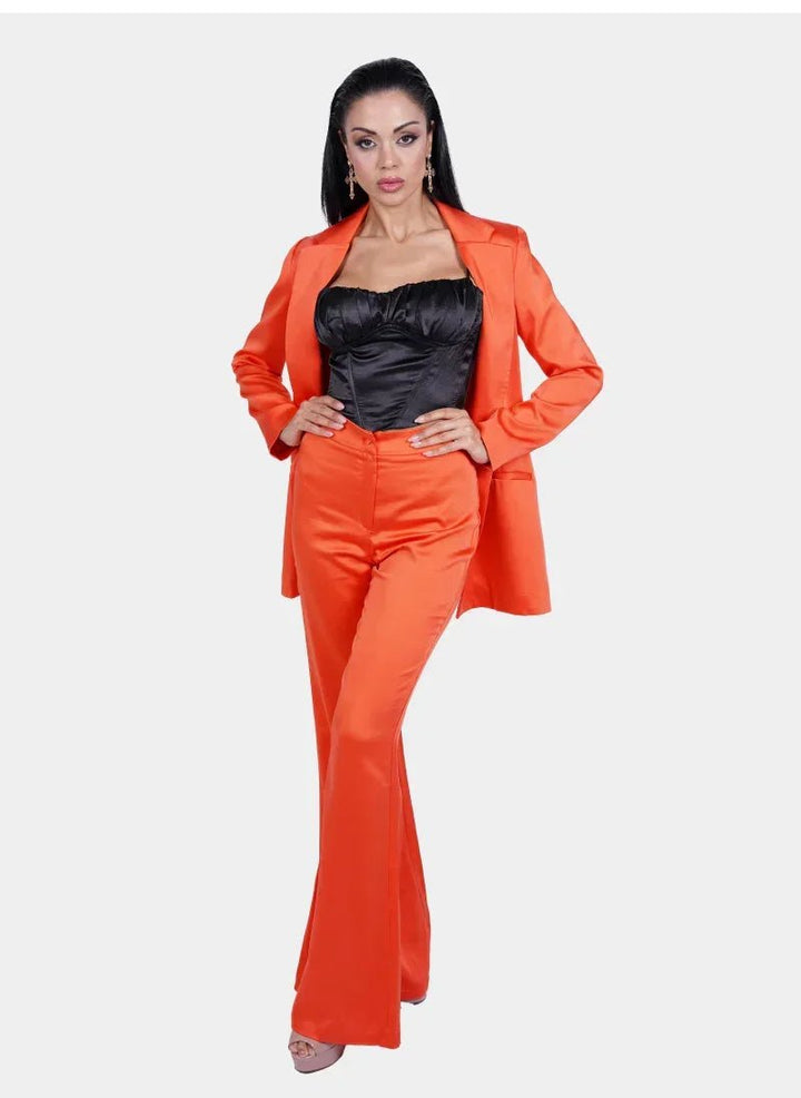 Orange Satin Deep V Suit for Women - Flashmob India Flashmob Nation