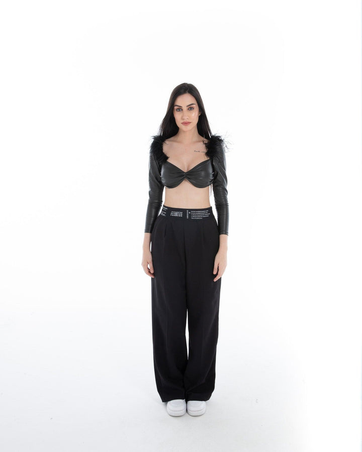 Women’s Black Faux Leather Feather Crop Top - Flashmob India Flashmob Nation None