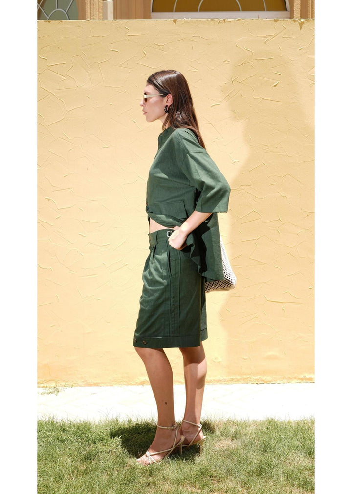 Women's Linen - Blend Carpenter shorts– Army Green - Flashmob India Flashmob India  