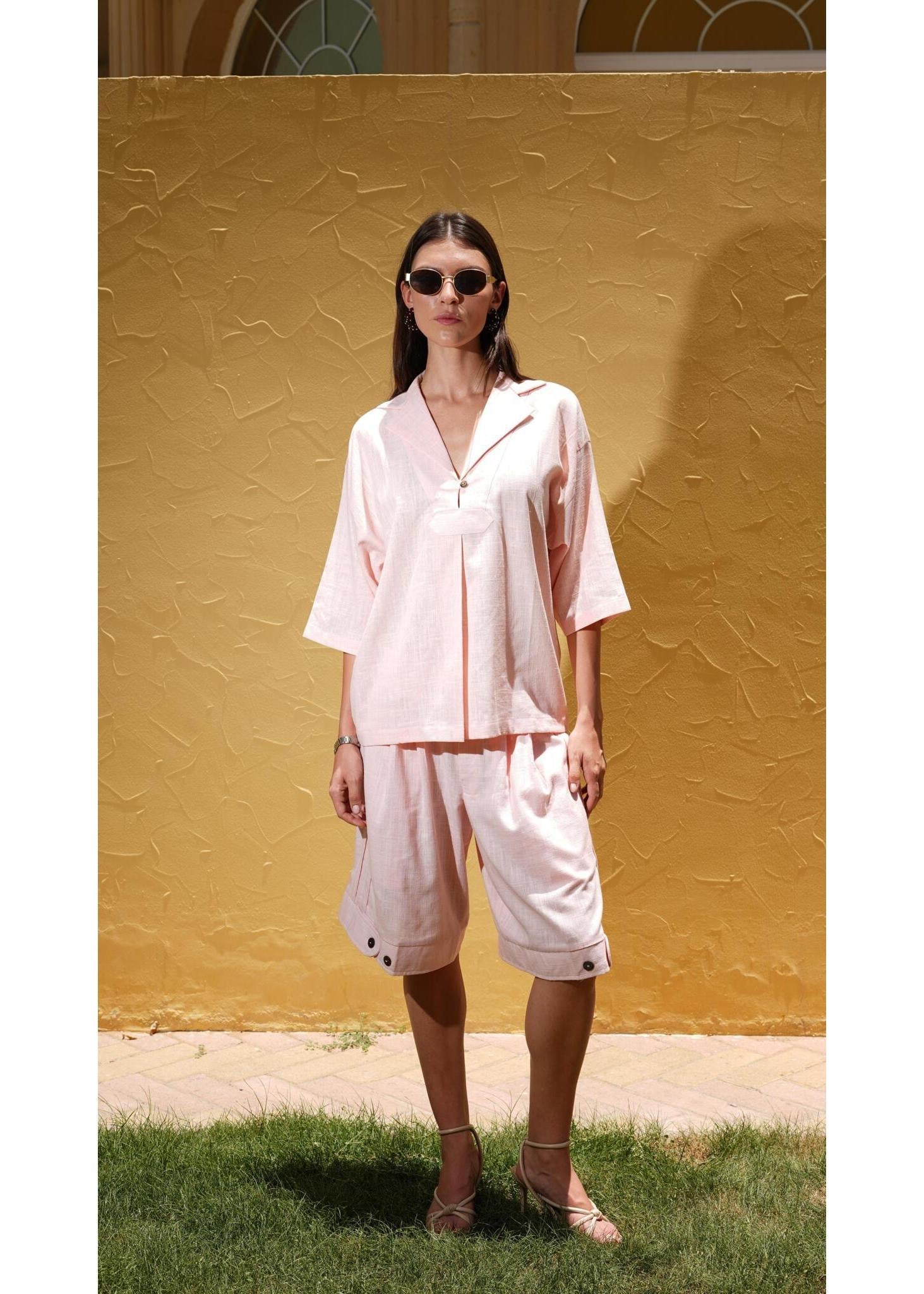 Women's Linen - Blend Carpenter shorts– Pink Ombre - Flashmob India Flashmob India  